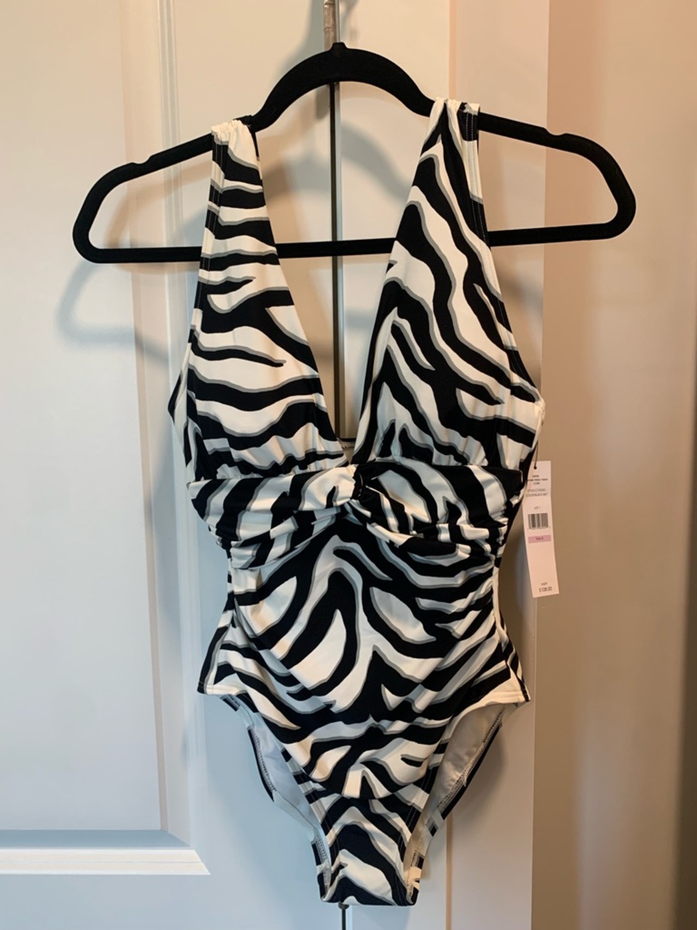 NWT- Carmen Marc Valvo- Black & White Zebra Print One-Piece Swimsuit